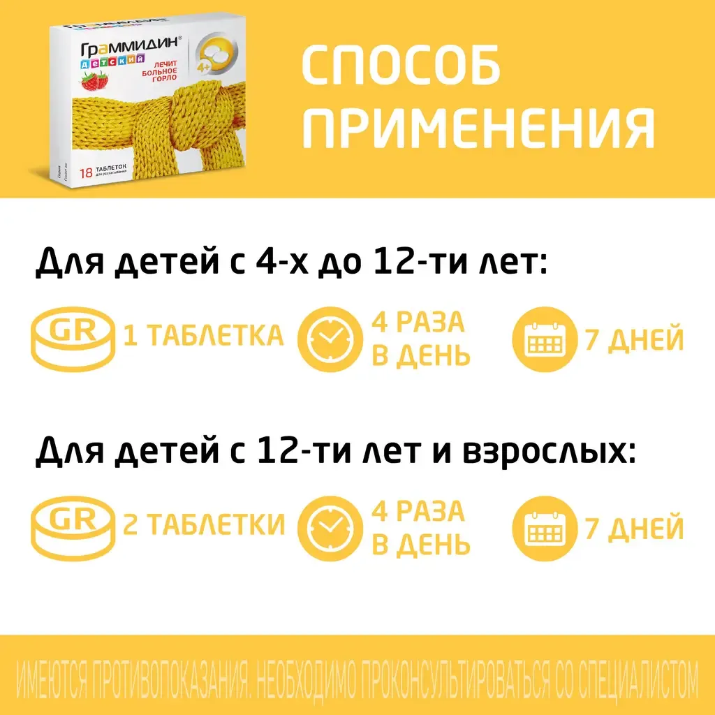 Граммидин детский лечит больное горло таблетки для рассасывания 1,5 мг+1 мг 18шт