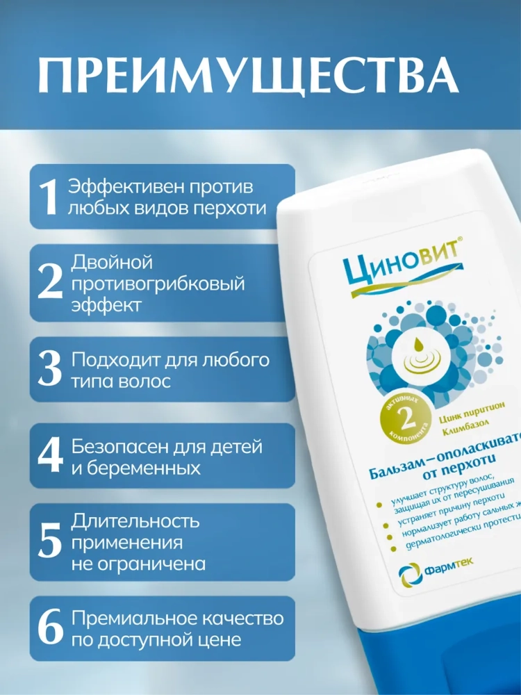Циновит бальзам-ополаскиватель от перхоти для защиты волос 150мл