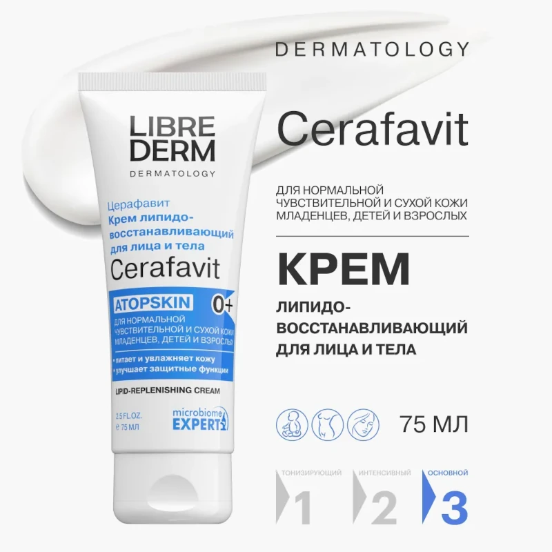 Либридерм (Librederm) Cerafavit Крем для лица и тела с церамидами и пребиотиком липидовосстанавливающий 75мл