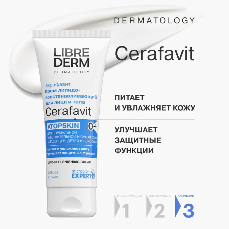 Либридерм (Librederm) Cerafavit Крем для лица и тела с церамидами и пребиотиком липидовосстанавливающий 75мл