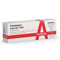 Гепарин-Акрихин 1000 гель 1000МЕ/г 30г
