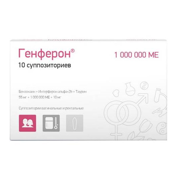 Генферон суппозитории 55мг+1000000МЕ+10мг 10шт