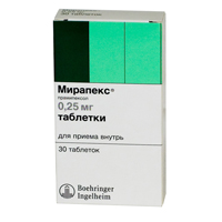 Мирапекс таблетки 0.25мг 30шт