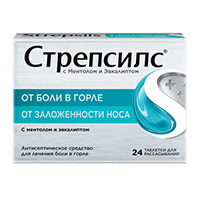 Стрепсилс с Ментолом и Эвкалиптом таблетки 24шт